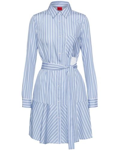 HUGO Striped-cotton Shirt Dress With Logo Patch - Blue