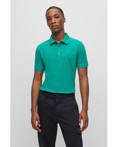 BOSS Stretch-cotton Slim-fit Polo Shirt With Logo Patch - Green