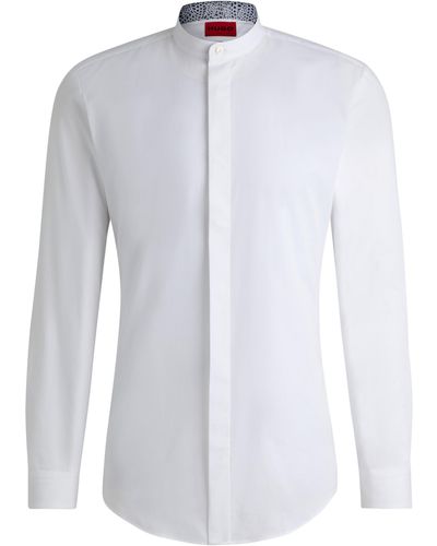 HUGO Slim-fit Shirt In Cotton With Patterned Inner Placket - White