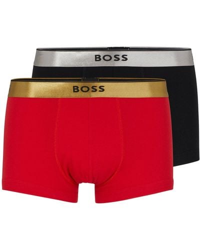 BOSS Two-pack Of Cotton Trunks With Metallic Branded Waistbands - Red