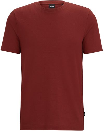 BOSS T-shirt Van Een Katoenmix Met Bobbelige Jacquardstructuur - Rood