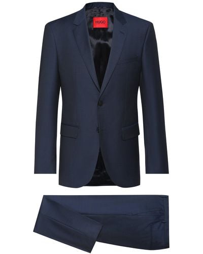 HUGO Regular-fit Suit In Patterned Virgin Wool - Blue