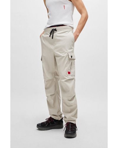 HUGO Regular-fit Cargo Trousers In Ripstop Cotton - Grey