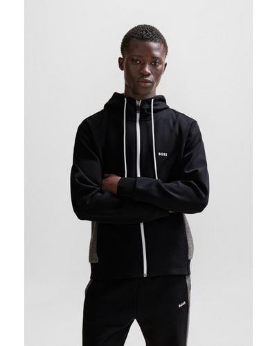 BOSS Stretch-cotton Tracksuit With Fabric Contrasts - Black