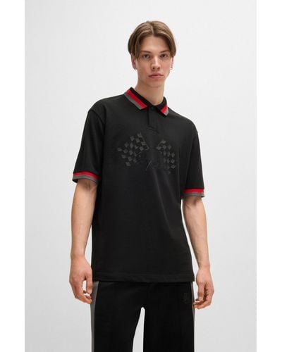 HUGO X Rb Relaxed-fit Polo Shirt With Signature Bull Motif - Black