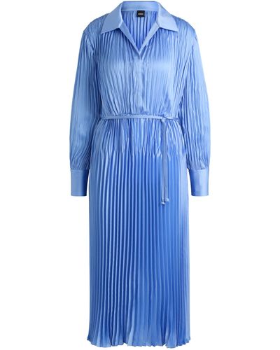 BOSS Kleid mit Gürtel und Plissee-Falten - Blau