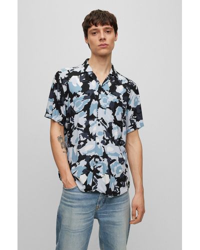 HUGO Relaxed-fit Shirt In Floral-print Poplin - White