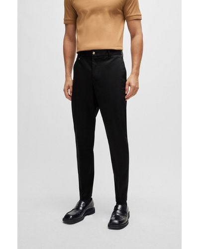 BOSS Relaxed-fit Button-up Trousers In Stretch Cotton - Black