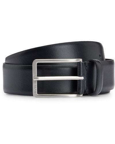 BOSS Italian-made Leather Belt With Engraved-logo Buckle - Black