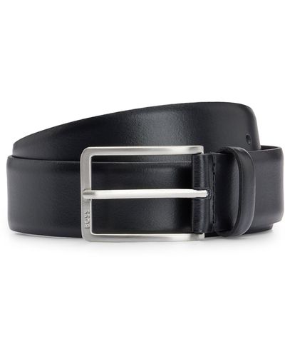 BOSS Cinturón de piel italiana con hebilla con logo grabado - Negro