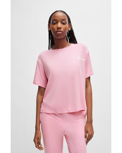 HUGO Camiseta de pijama relaxed fit con logo estampado - Rosa