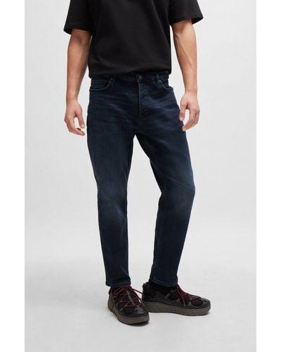 HUGO Tapered-fit Jeans In Blue-black Denim