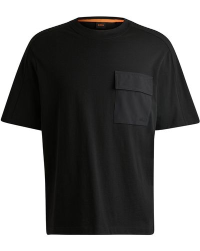 BOSS Cotton-jersey T-shirt With Branded Cargo Pocket - Black