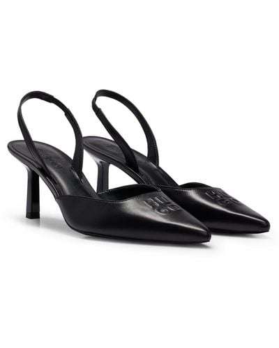 HUGO Slingback Court Shoes In Nappa Leather With Debossed Logo - Black