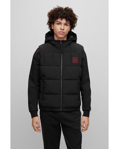 HUGO Slim-fit Water-repellent Puffer Gilet With Stacked Logo - Black