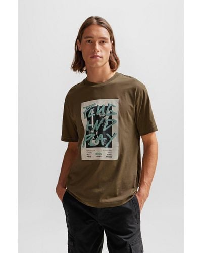 BOSS Regular-fit T-shirt In Cotton With Seasonal Graphic Print - Brown