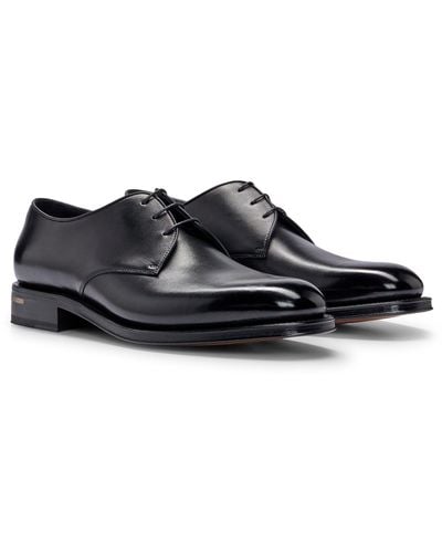 BOSS Italian-made Derby Shoes In Burnished Leather - Black