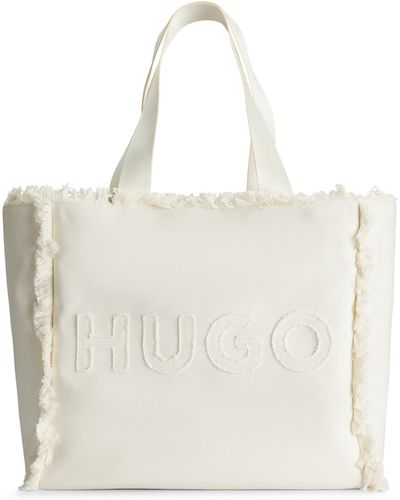 HUGO Tote Bag mit Logo und Fransendetails - Natur