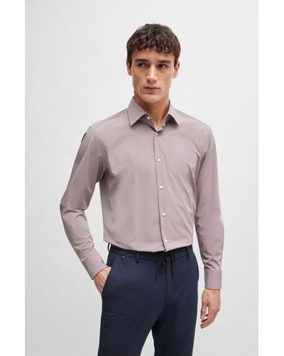 BOSS Regular-fit Shirt In Structured Performance-stretch Material - Purple