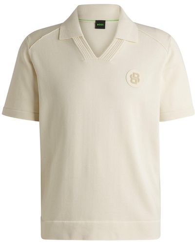 BOSS Johnny-collar Polo Shirt With Double-monogram Badge - Natural