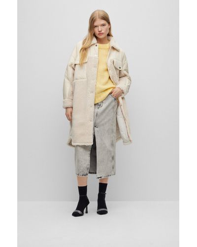 HUGO Oversized-fit Jacket In Mixed Materials With Quilted Lining - White