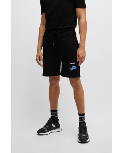 BOSS X Nfl Cotton-terry Shorts With Special Artwork - Black