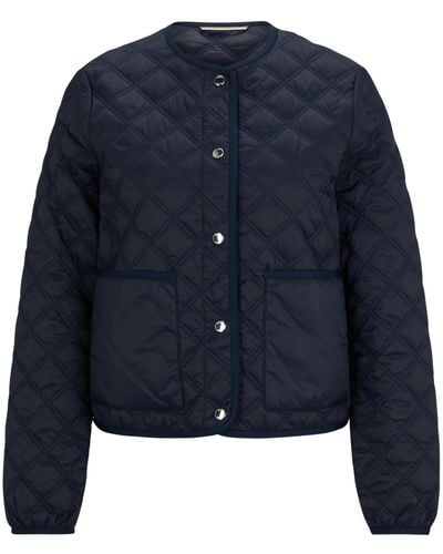 BOSS Wasserabweisende Jacke mit Rautensteppung und Logo-Druckknöpfen - Blau