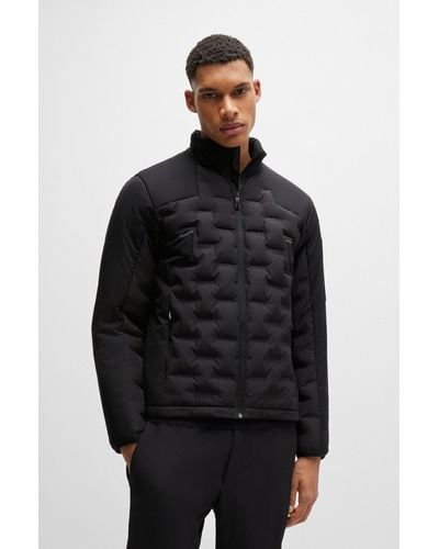 BOSS Water-repellent Down Jacket In Printed-bonding Fabric - Black