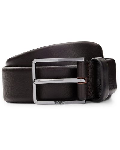 BOSS Italian-leather Belt With Polished Gunmetal Hardware - Black