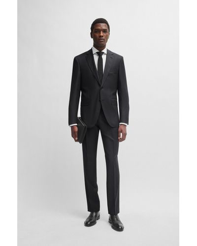 BOSS Regular-fit Suit In Micro-patterned Wool - Black