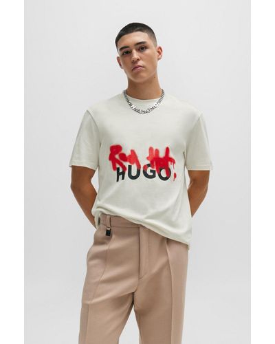 HUGO T-shirt relaxed fit in cotone con stampa effetto spray - Multicolore