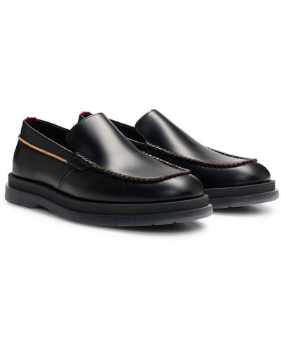 HUGO Leather Loafers With Translucent Rubber Sole - Black