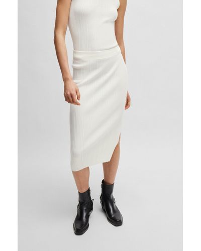 HUGO Slim-fit Tube Skirt With Irregular Ribbed Structure - White