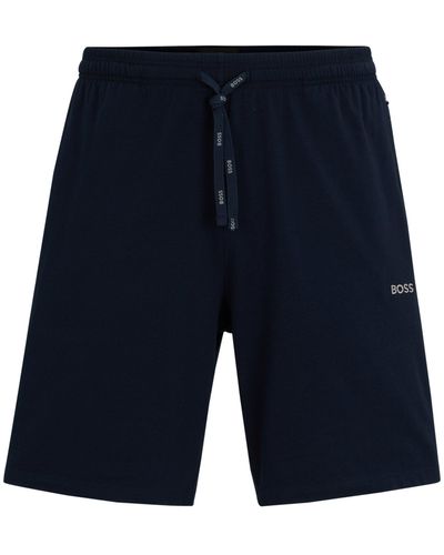 BOSS Regular-fit Shorts Van Stretchkatoen Met Logodetail - Blauw
