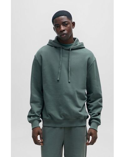 HUGO Relaxed-fit Cotton Hoodie With Contrast Logo - Green
