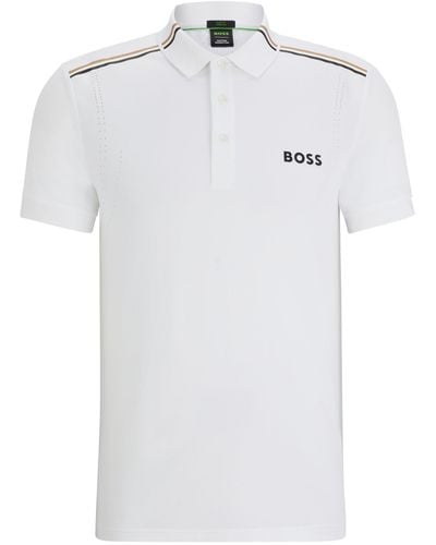 BOSS X Matteo Berrettini Slim-fit Polo Met Kenmerkende Strepen - Wit