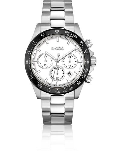 BOSS Montre chronographe avec cadran blanc et bracelet à maillons - Métallisé