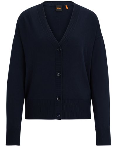 BOSS Regular-fit cardigan with button front - Blau