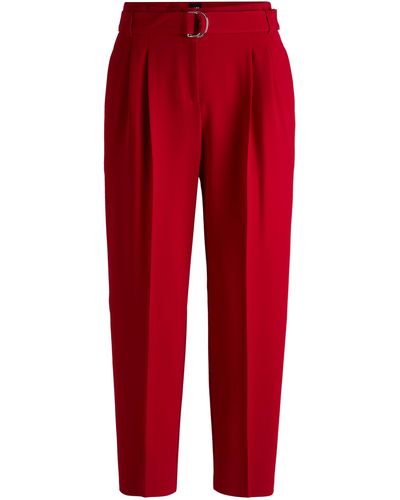 BOSS Regular-Fit Hose aus knitterfreiem Krepp in Cropped-Länge - Rot