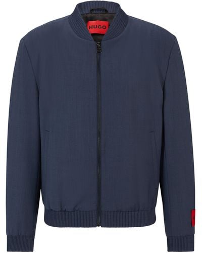 HUGO Slim-fit Jasje Van Materiaal In Mohairlook - Blauw