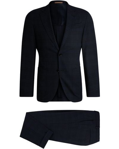 BOSS Karierter Slim-Fit Anzug aus Woll-Mix - Blau