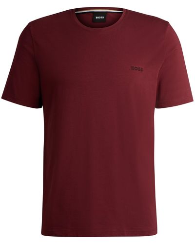 BOSS T-Shirt aus Stretch-Baumwolle mit Logo-Stickerei - Rot
