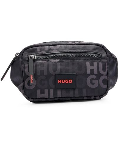 HUGO Stacked-logo-pattern Belt Bag With Branded Rubber Patch - Black