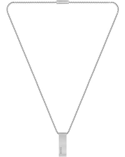 BOSS Box-chain Necklace With Logo-and-stripe Pendant - Multicolour