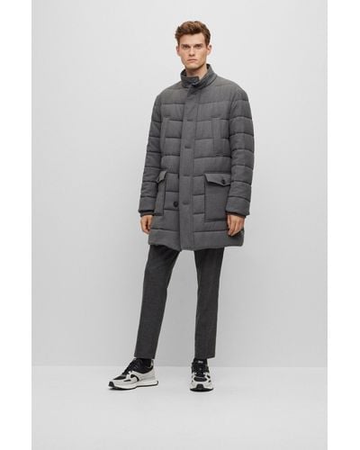 BOSS Regular-fit Padded Coat In A Stretch Wool Blend - Gray