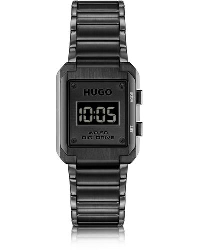 HUGO Orologio digitale con quadrante nero e bracciale a maglie