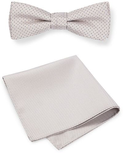 BOSS Bow Tie And Pocket Square In Silk-blend Jacquard - White