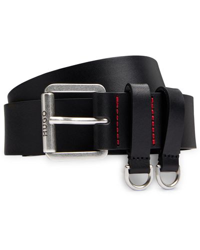 HUGO Ceinture en cuir italien avec anneaux en D - Noir