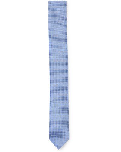 HUGO Cravate en jacquard de soie à pois et carrés - Bleu