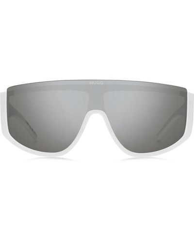 HUGO Witte Zonnebril In Maskerstijl Met Tweedelig Logo - Grijs